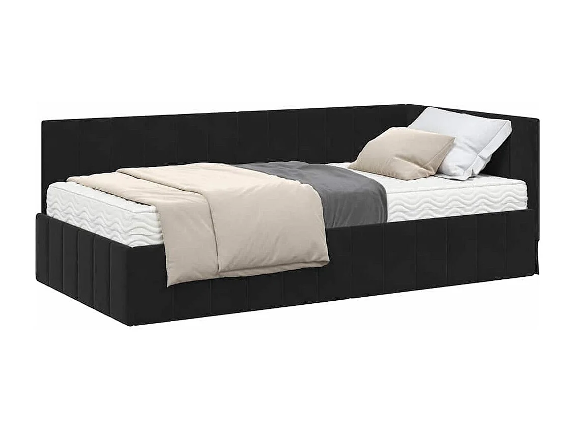 Hoekbedframe met matras Zwart 90 x 190 cm Fluweel