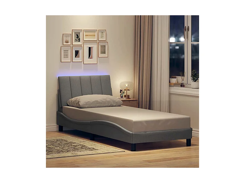 Cadre de lit sans matelas gris clair 90x200 cm tissu