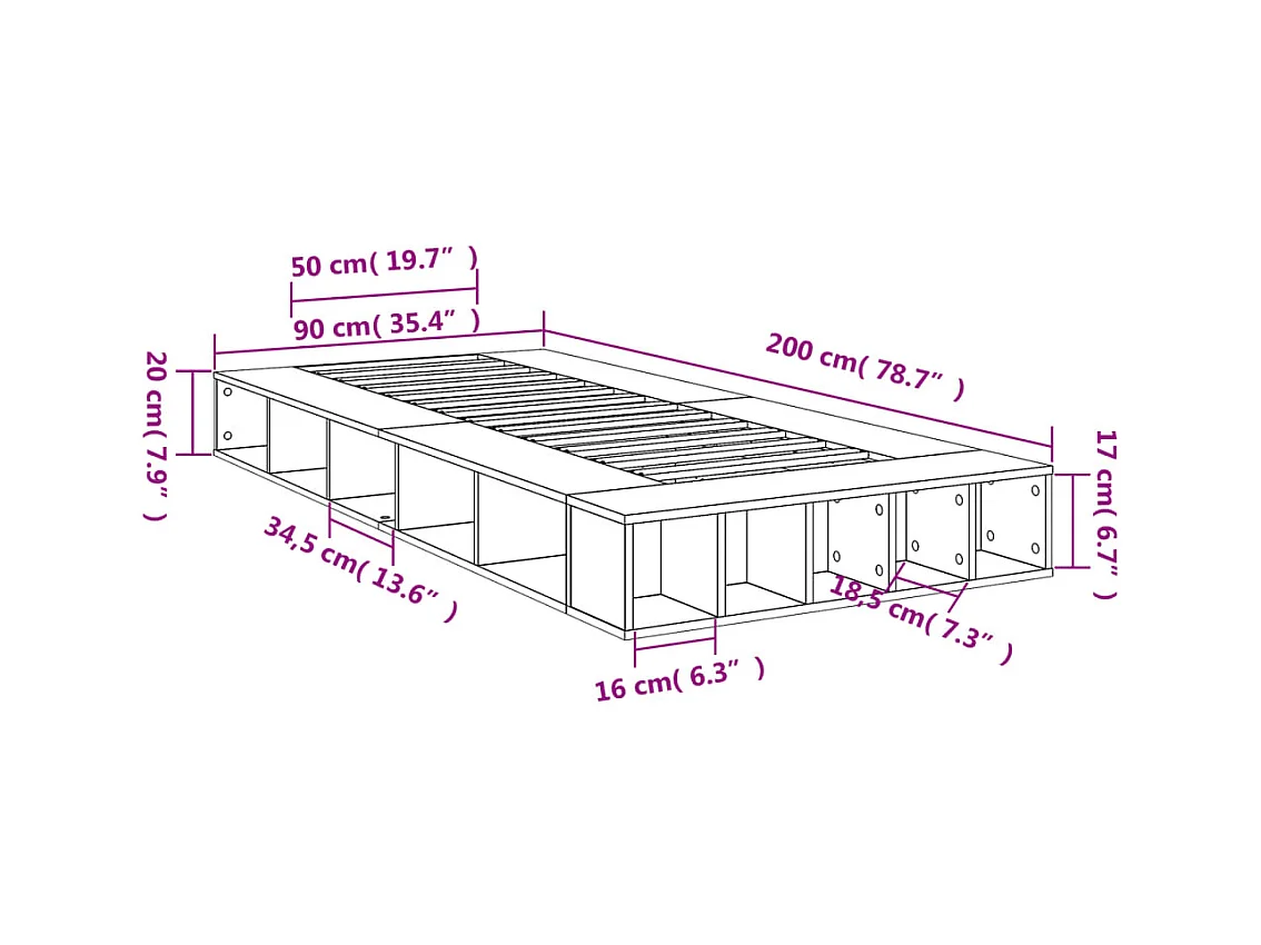 Bedframe zonder matras gerookt eiken 90x200 cm