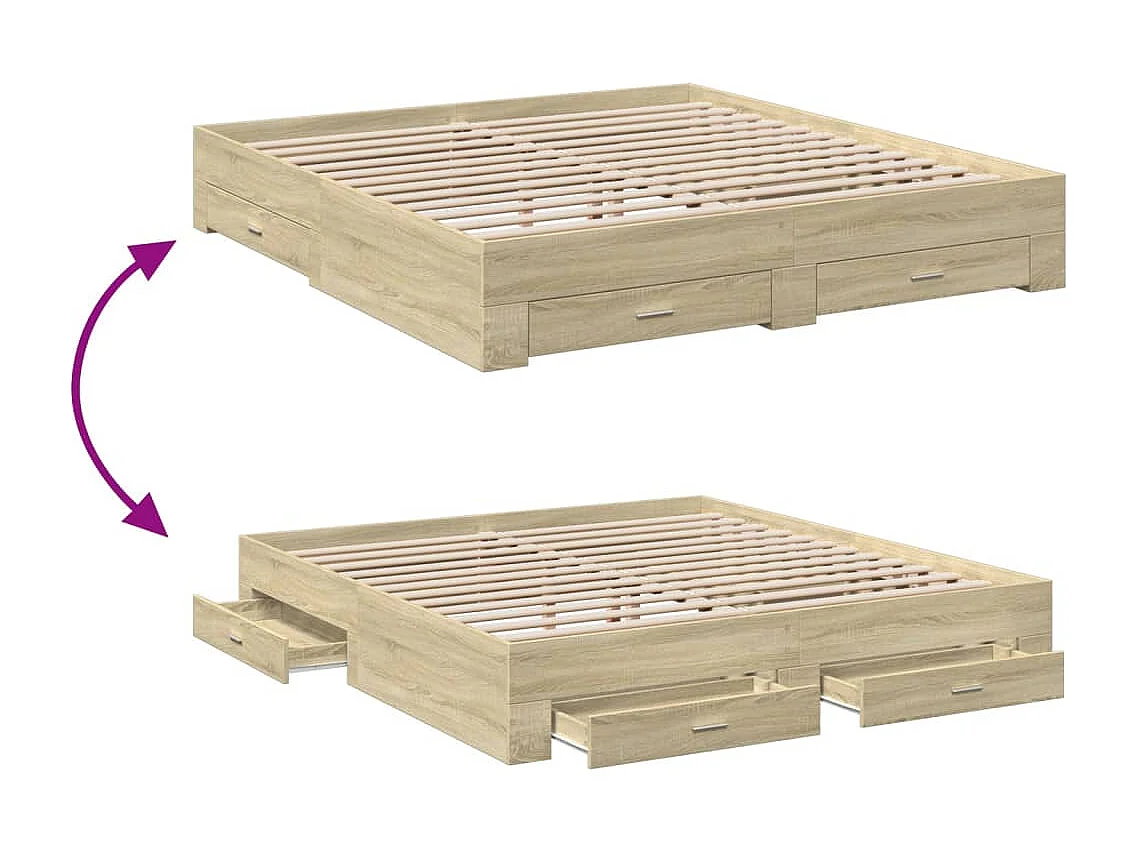 Struttura letto con cassetti senza materasso rovere sonoma 200x200 cm