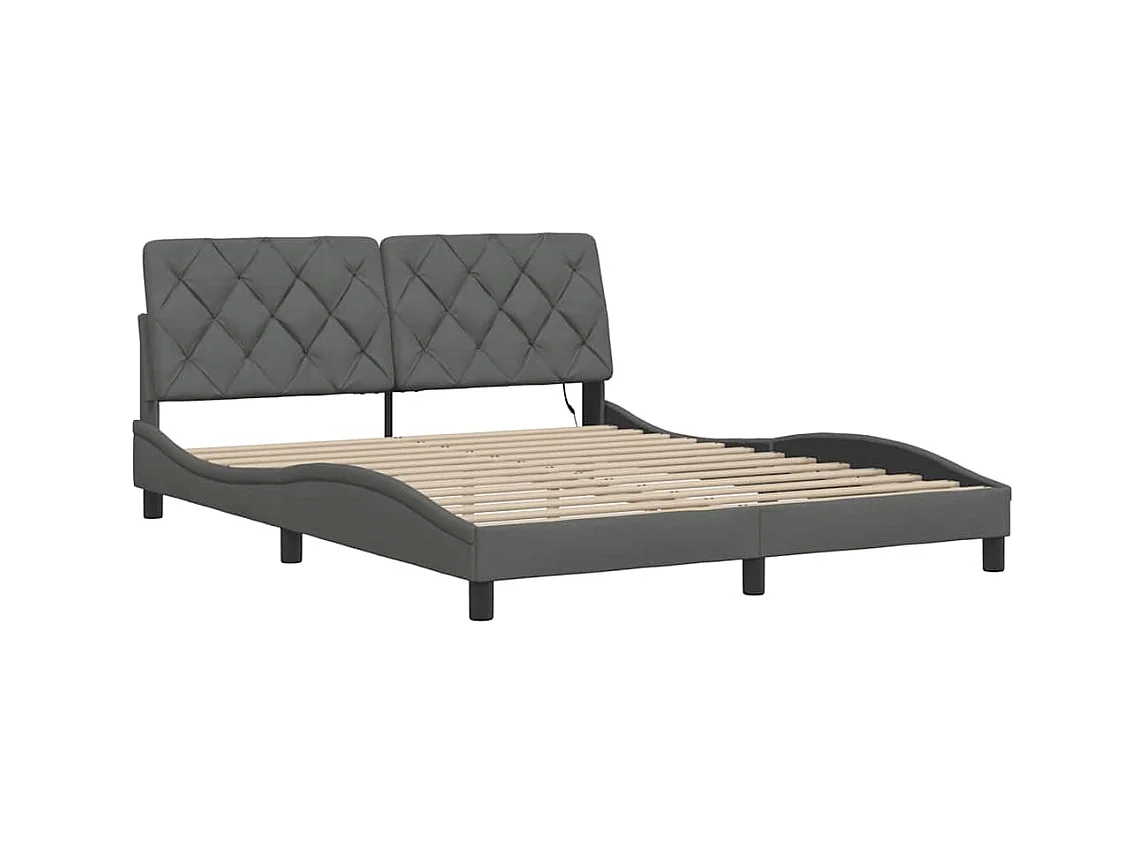 Cadre de lit avec LED sans matelas gris foncé 160x200 cm tissu