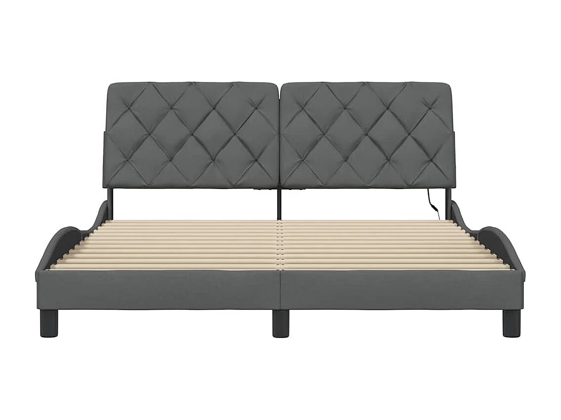 Cadre de lit avec LED sans matelas gris foncé 160x200 cm tissu