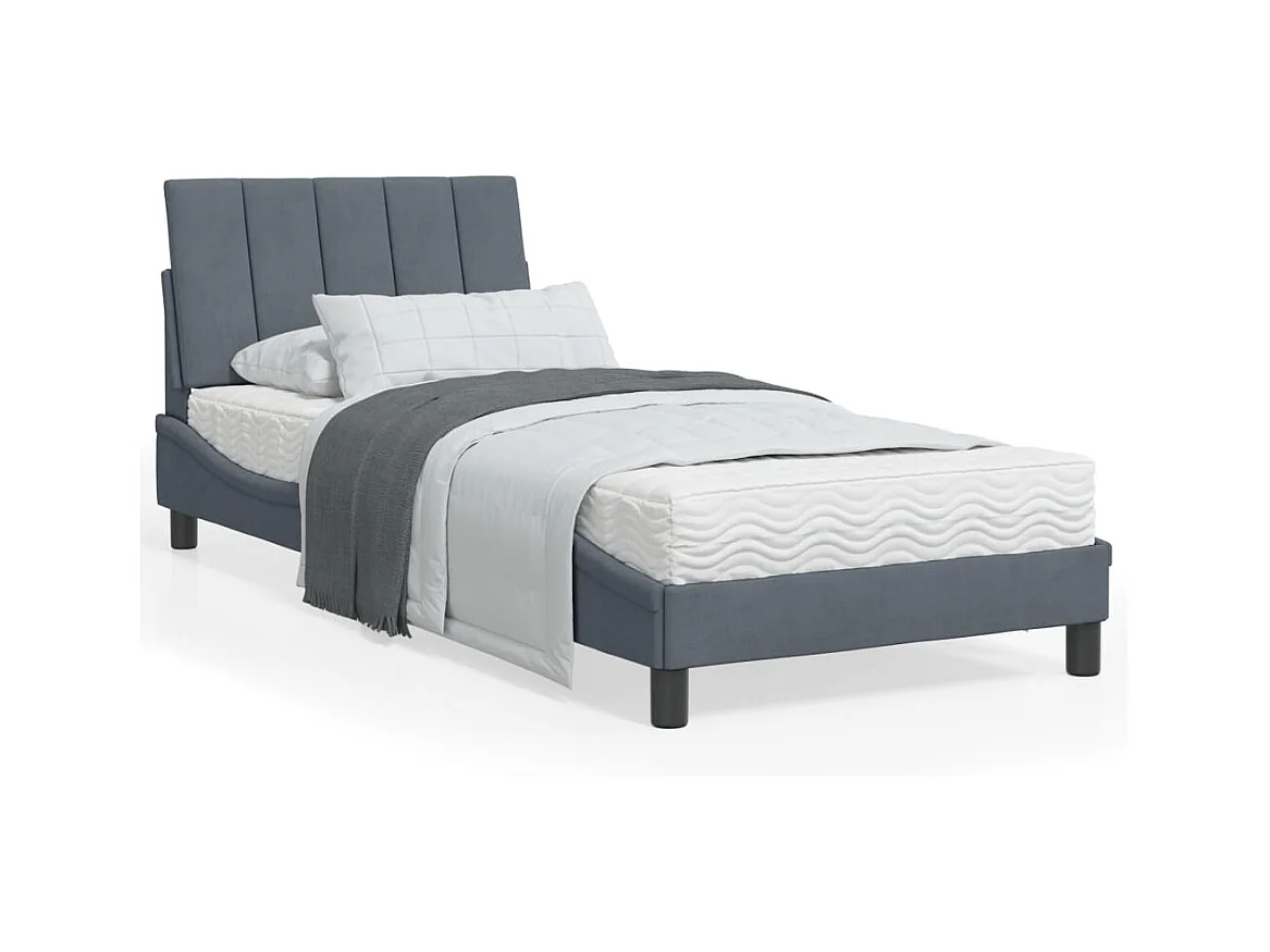 Lit avec matelas gris foncé 90x200 cm velours