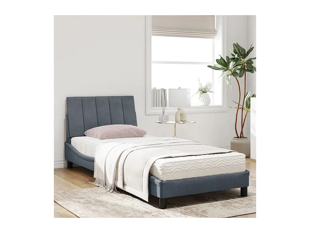 Lit avec matelas gris foncé 90x200 cm velours