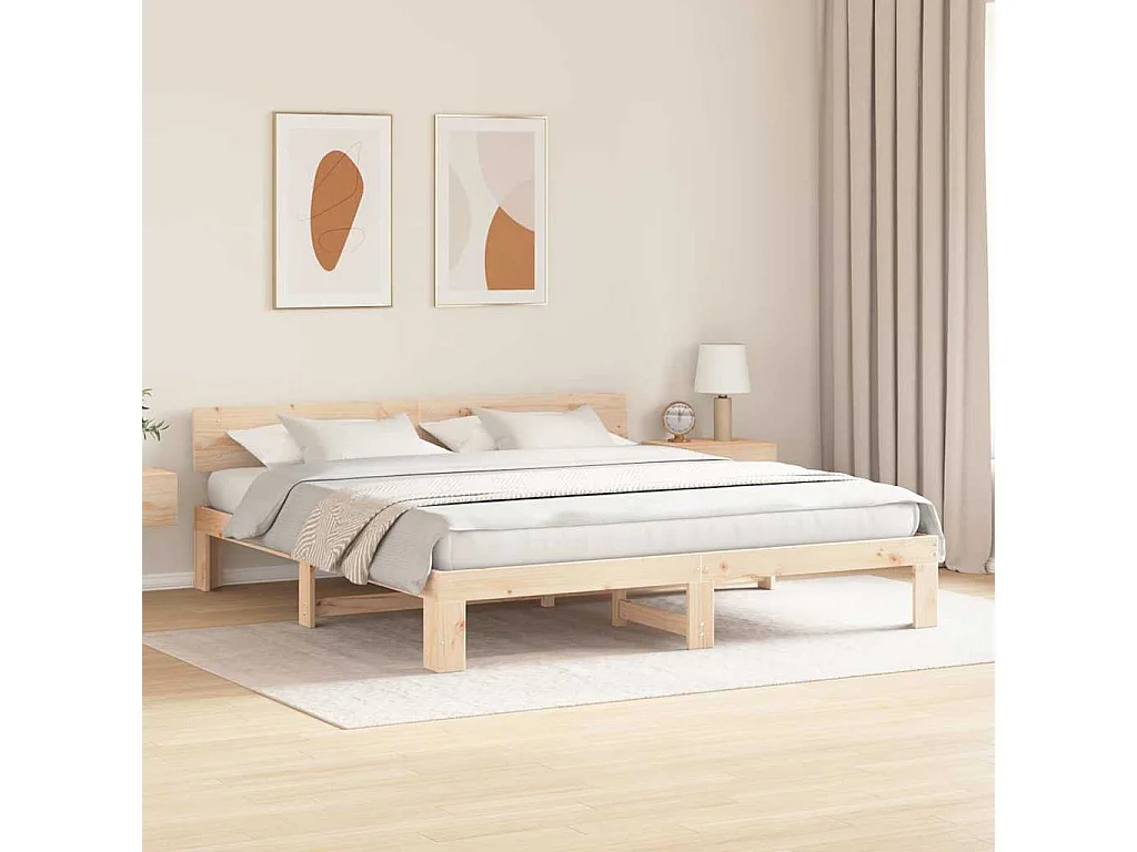 Struttura letto marrone 200 x 200 cm in legno massello di pino