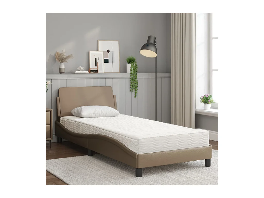 Bed met cappuccino matras 90x200 cm imitatieleer