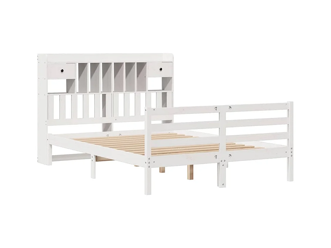 Bibliotheekbed zonder matras wit 140x190 cm massief grenenhout