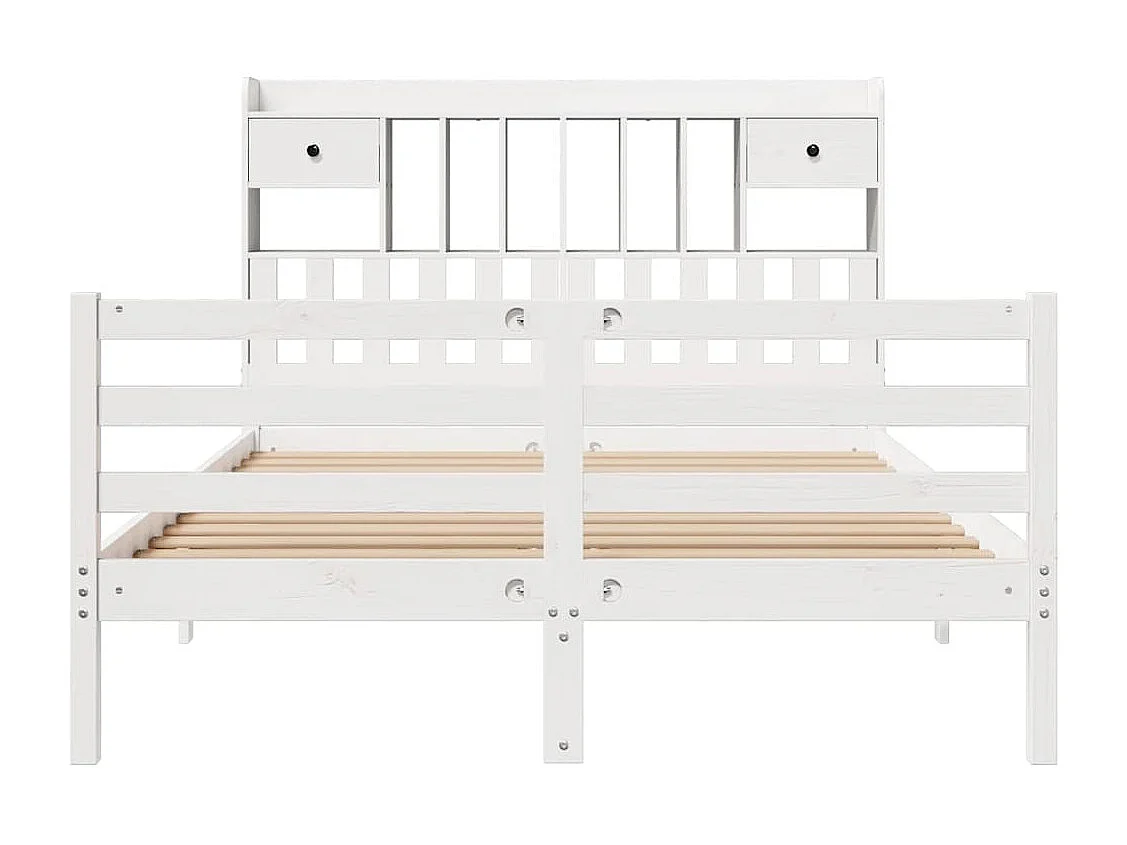Lit bibliothèque sans matelas blanc 140x190 cm bois pin massif