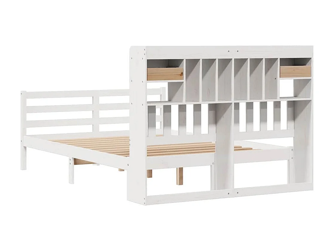 Lit bibliothèque sans matelas blanc 140x190 cm bois pin massif