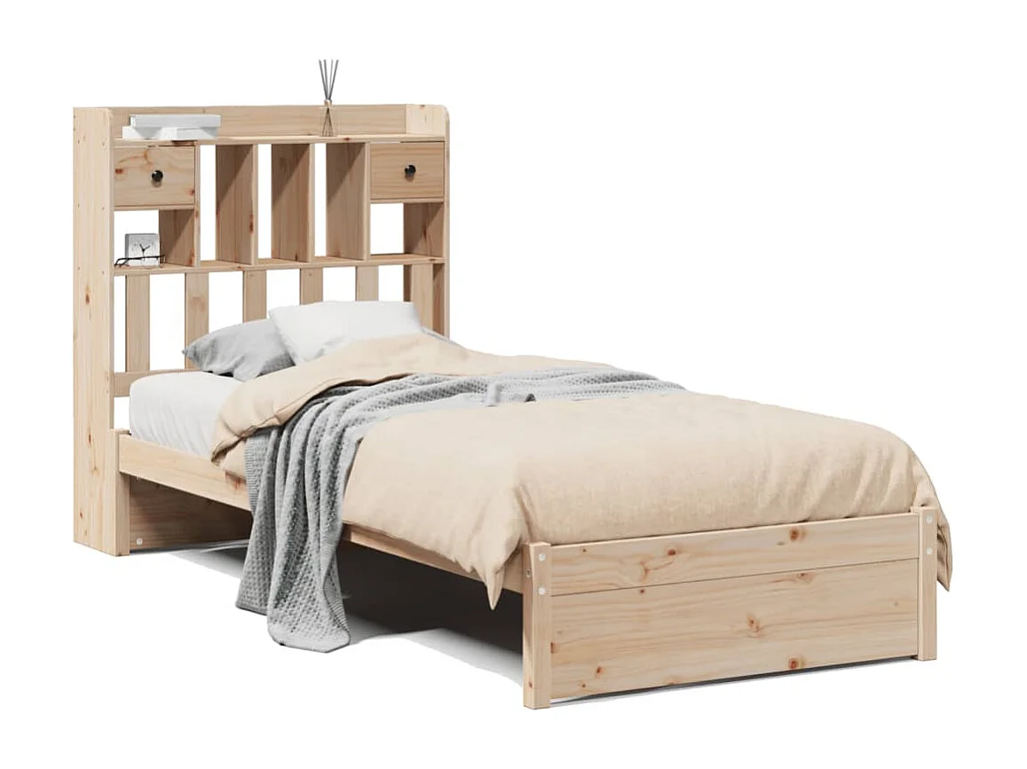 Lit bibliothèque sans matelas 90x190 cm bois de pin massif