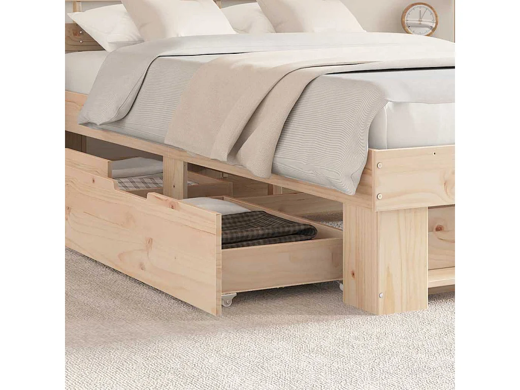 Cadre de lit avec tiroir Marron 120 x 190 cm Bois massif en pin