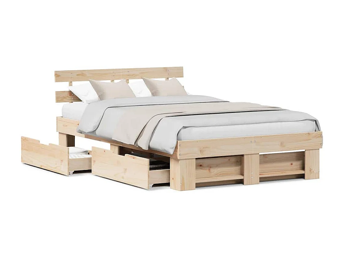 Bedframe met lade Bruin 120 x 190 cm Massief grenenhout