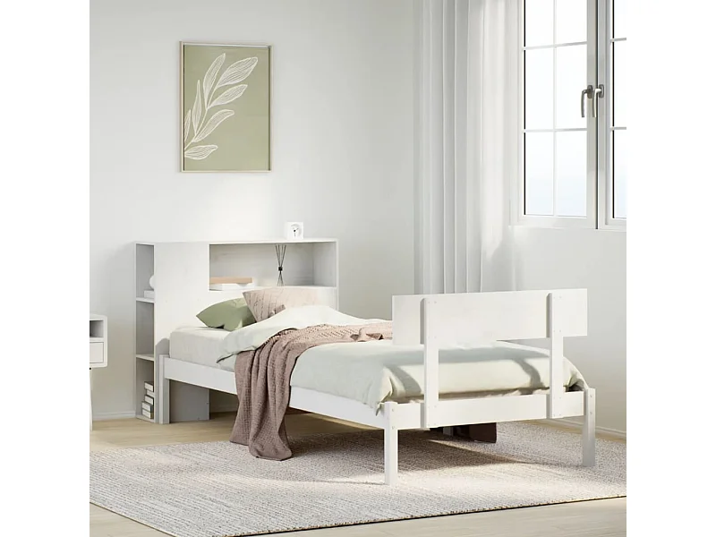 Lit bibliothèque sans matelas blanc 100x200 cm bois pin massif