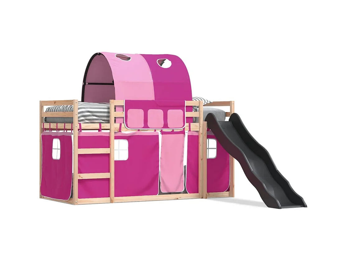 Stapelbed zonder matras met glijbaan en gordijnen 90x190 cm