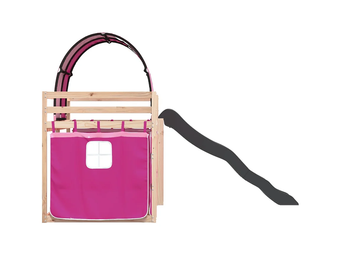 Stapelbed zonder matras met glijbaan en gordijnen 90x190 cm