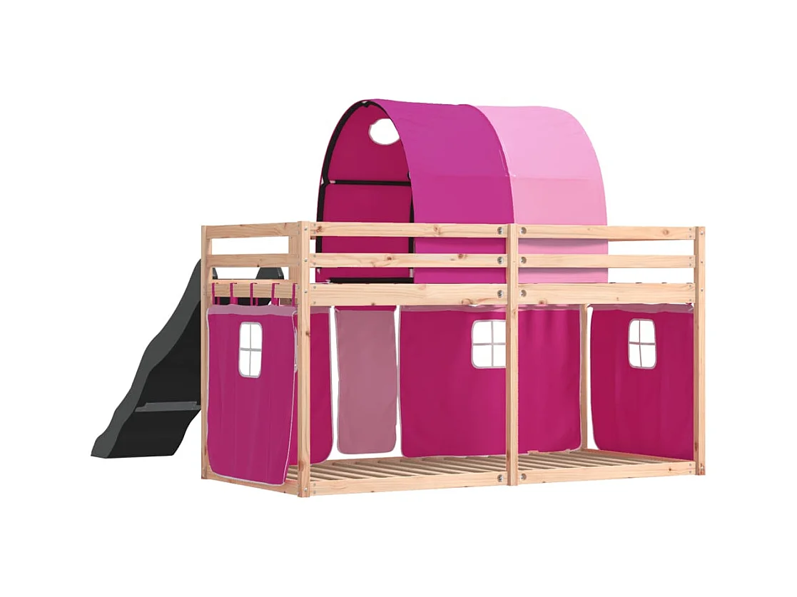 Stapelbed zonder matras met glijbaan en gordijnen 90x190 cm