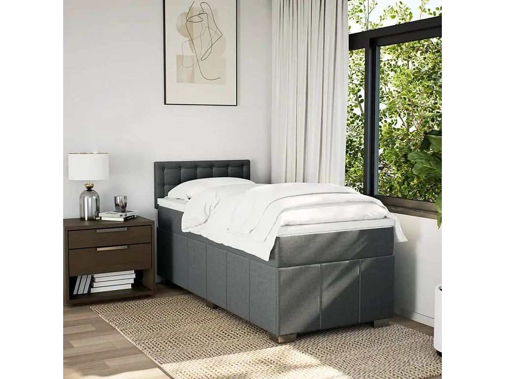 Sommier à lattes de lit avec matelas Gris foncé 80x200 cm Tissu