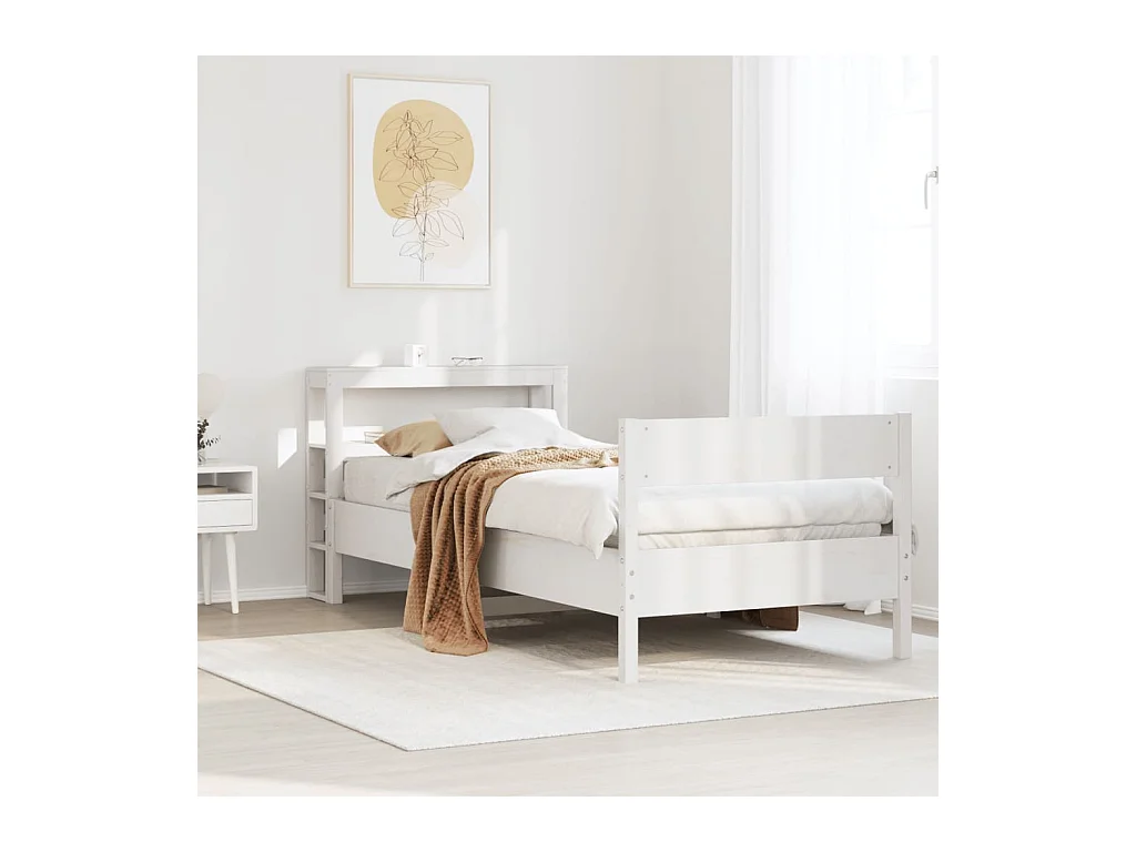 Cadre de lit sans matelas blanc 75x190 cm bois de pin massif