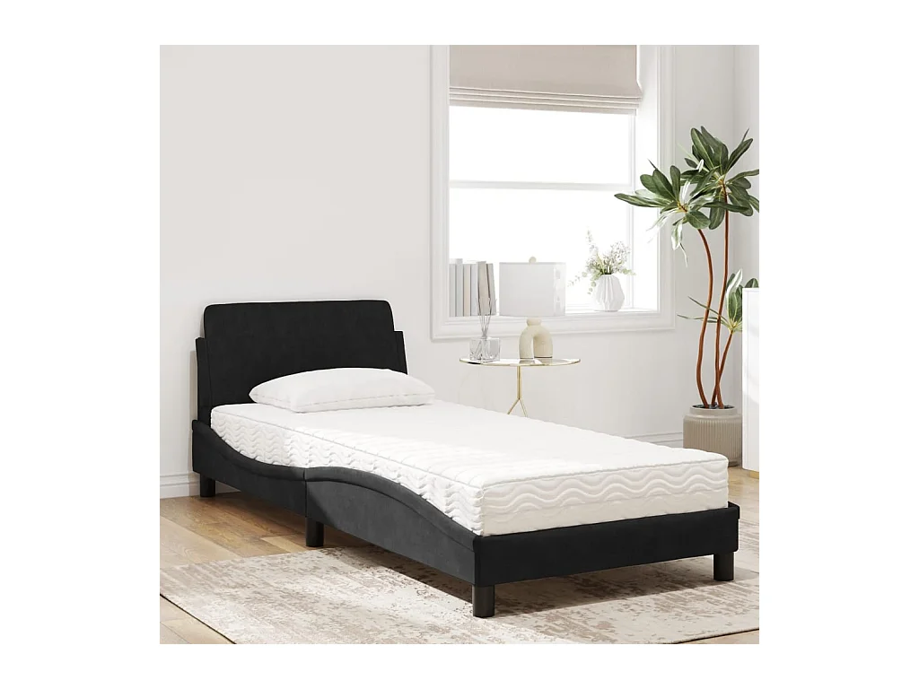 Lit avec matelas noir 90x200 cm velours