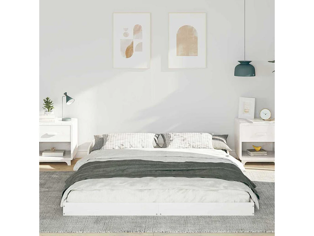 Cadre de lit Blanc 160 x 200 cm Bois massif en pin