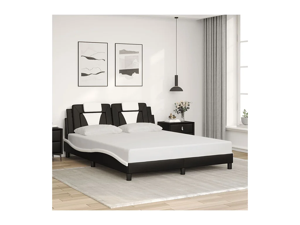 Cadre de lit sans matelas noir et blanc 160x200 cm similicuir