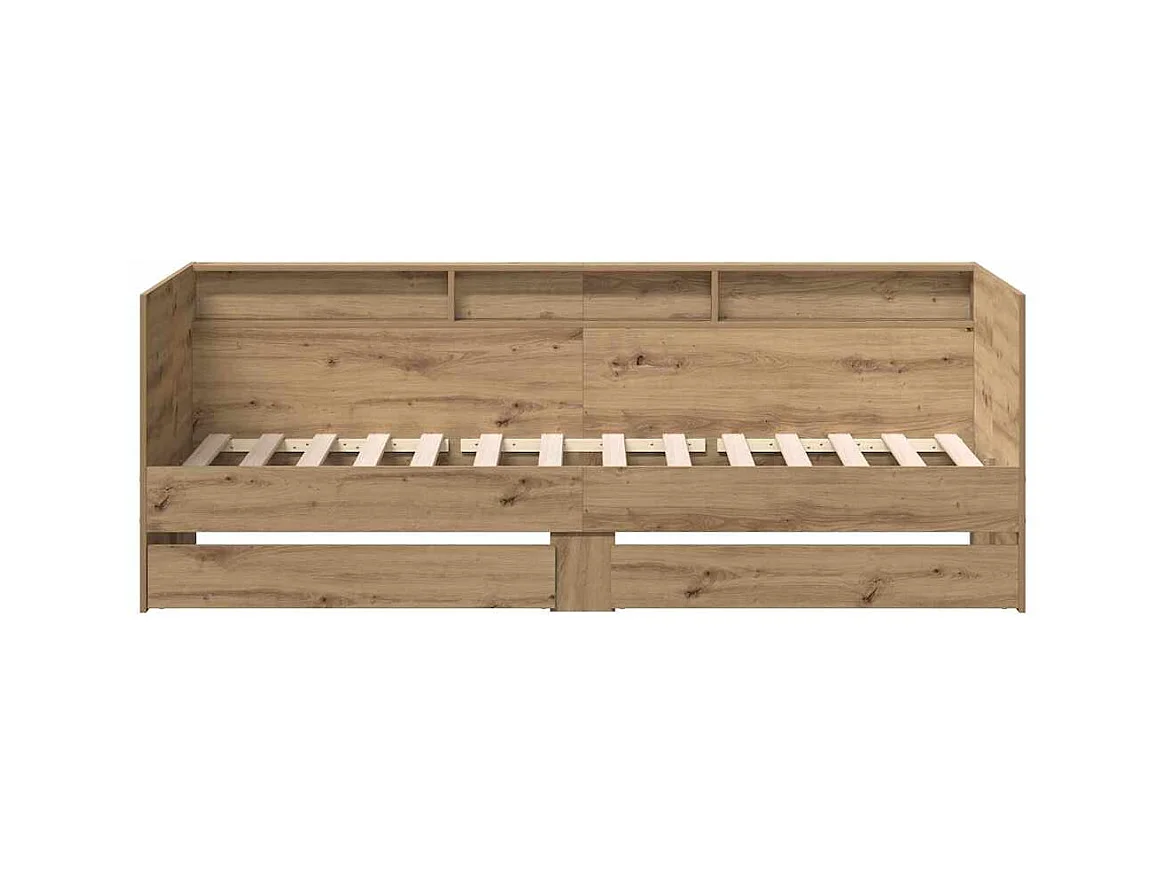 Struttura per divano letto con cassetti, rovere lavorato a mano, 75 x 190 cm