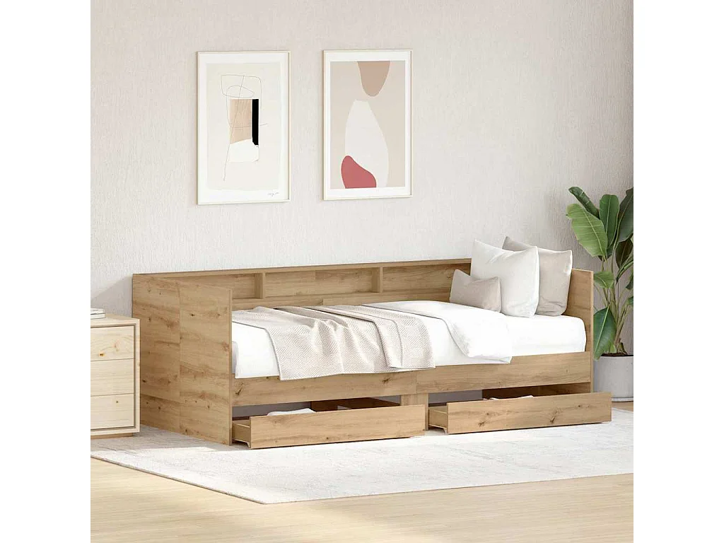 Dagbedframe met lades, handgemaakt eikenhout, 75 x 190 cm