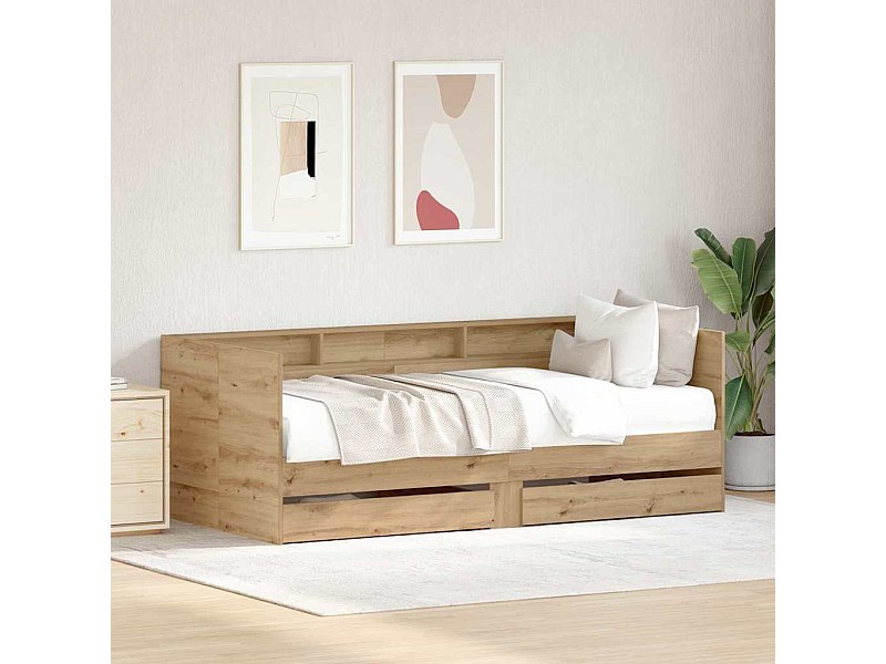 Estructura de diván con cajones, roble artesanal, 75 x 190 cm