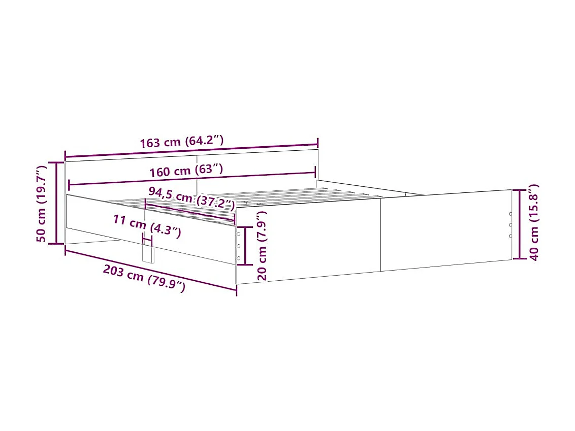 Bedframe zonder matras zwart 160x200 cm