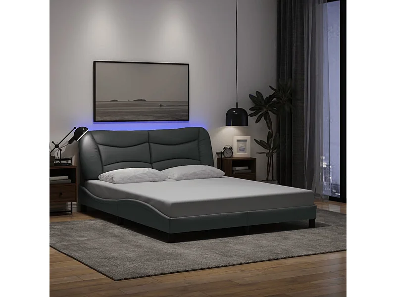 Struttura letto con LED senza materasso grigio chiaro tessuto 160x200 cm