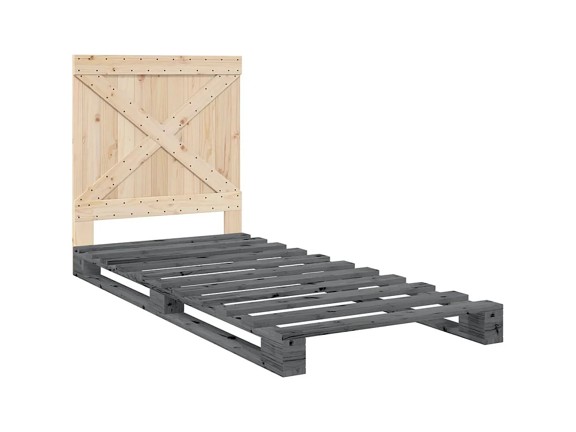 Cadre de lit sans matelas gris 90x200 cm bois de pin massif