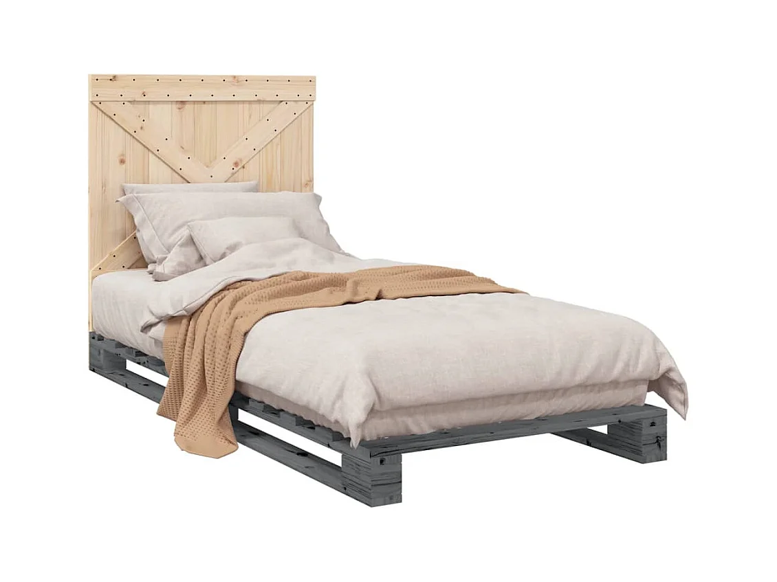 Cadre de lit sans matelas gris 90x200 cm bois de pin massif