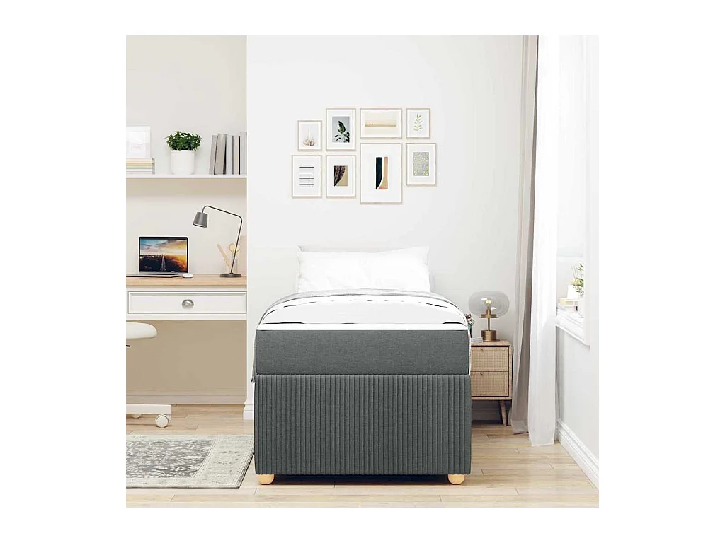 Cadre de lit avec matelas Gris foncé 90 x 200 cm tissu