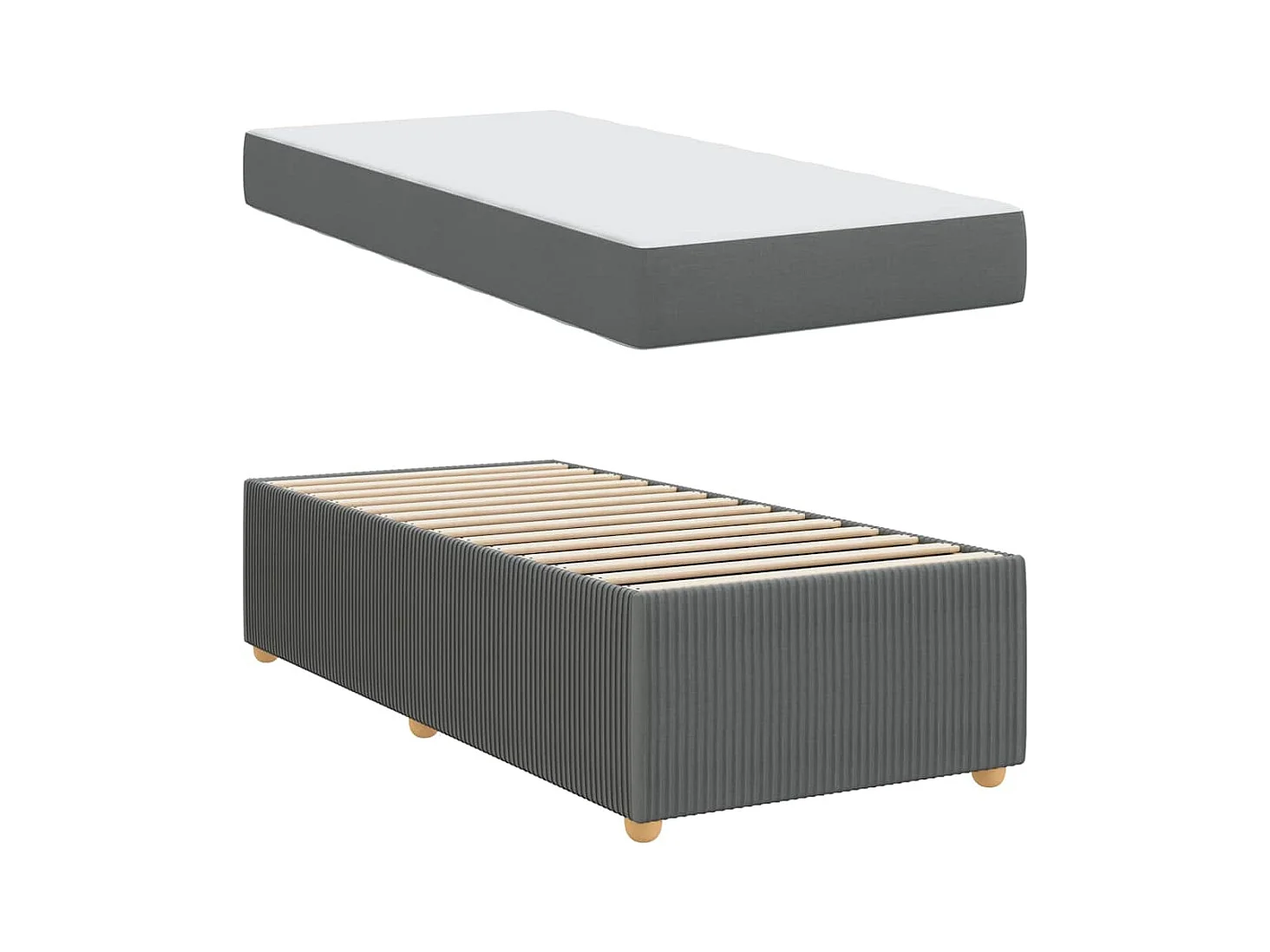 Cadre de lit avec matelas Gris foncé 90 x 200 cm tissu