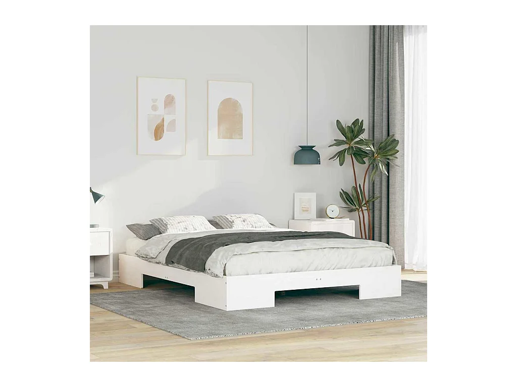 Verhoogd bedframe Wit 140 x 200 cm Massief grenenhout
