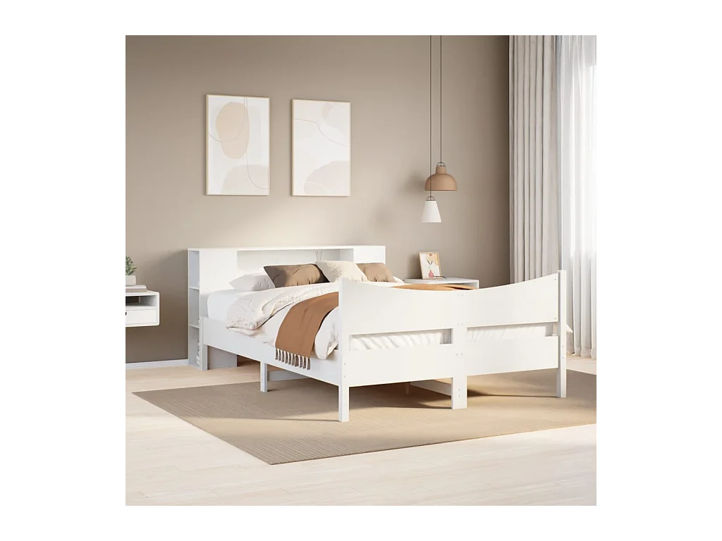 Estructura de cama sin colchón blanca 140x200 cm madera maciza de pino