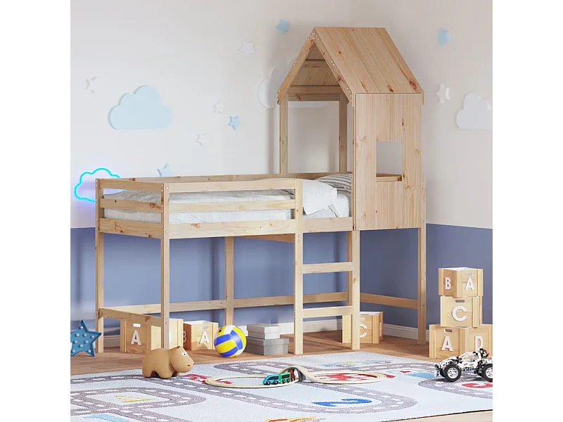 Etagenbett mit Leiter und Dach ohne Matratze 90x200 cm