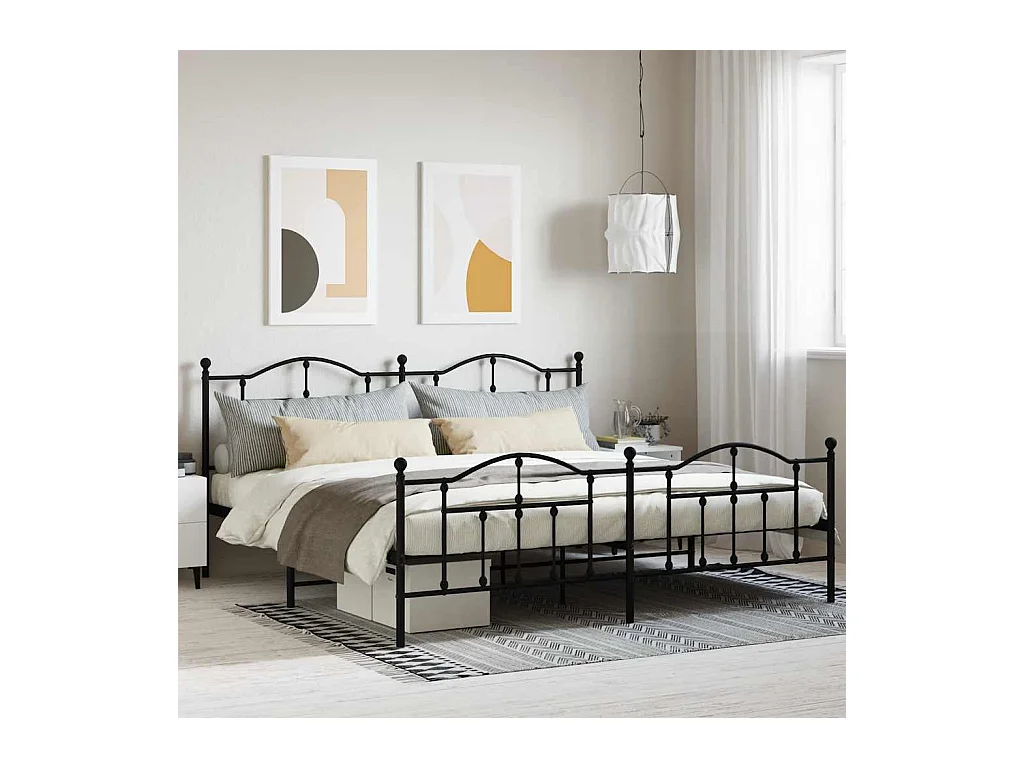 Struttura letto in metallo senza materasso con pediera nera 200x200cm