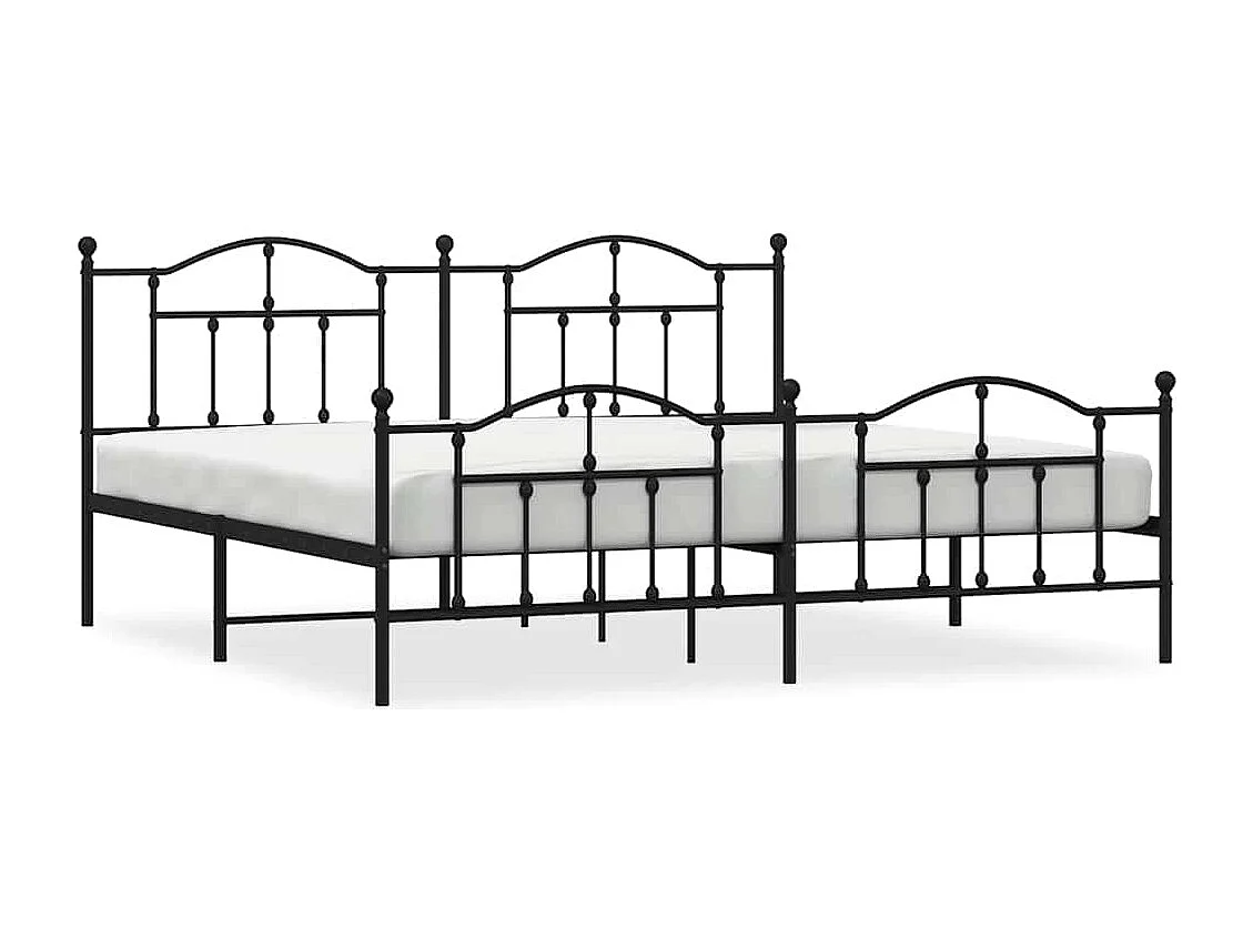 Cadre de lit métal sans matelas avec pied de lit noir 200x200cm