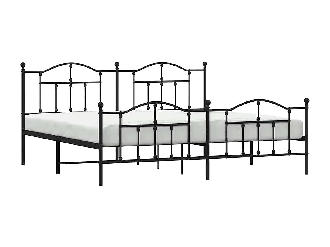Cadre de lit métal sans matelas avec pied de lit noir 200x200cm