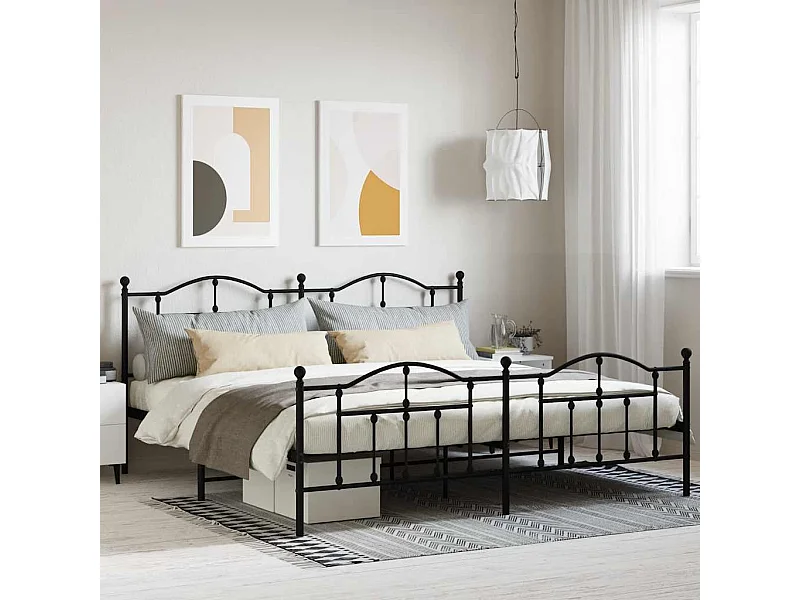 Estructura de cama de metal sin colchón con pie de cama negro 200x200cm