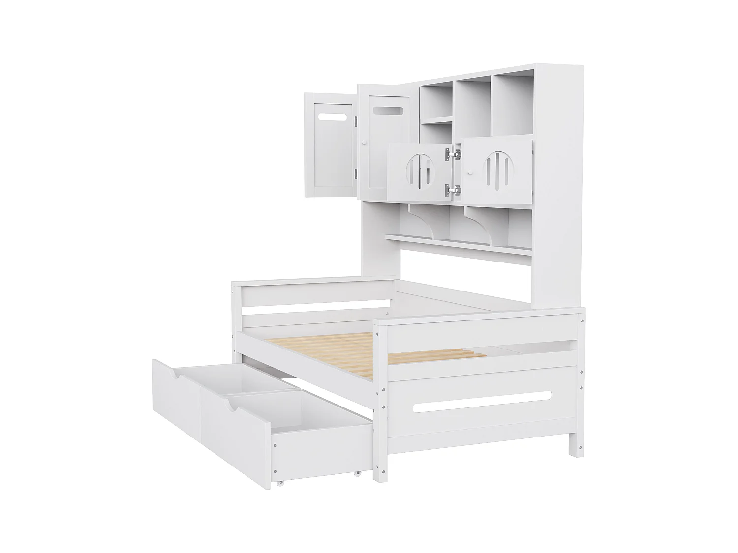 Houten slaapbank met multifunctionele opbergruimte, grote lade, eenpersoonsbed, wit (205x94,5x165,8 cm)