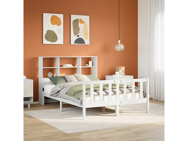 Cama librería blanca sin colchón 160x200 cm madera maciza de pino