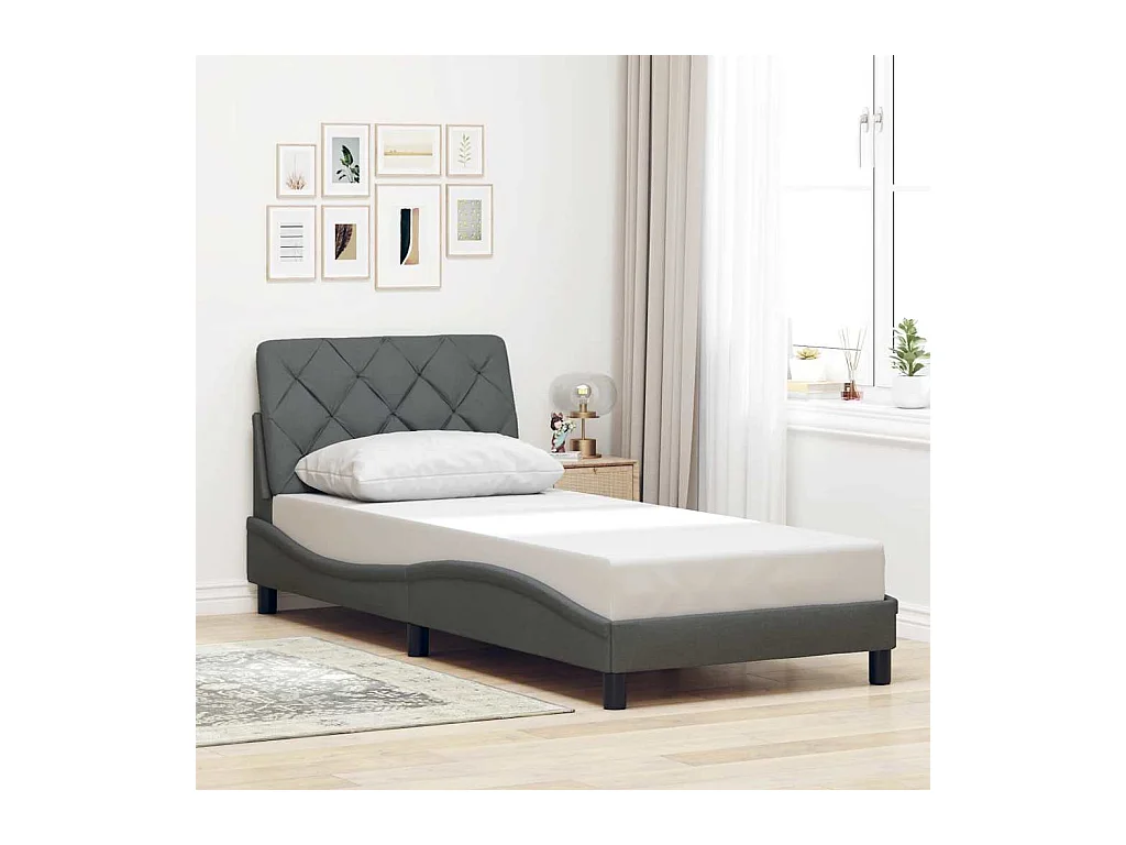 Struttura letto grigio scuro senza materasso 90x190 cm tessuto