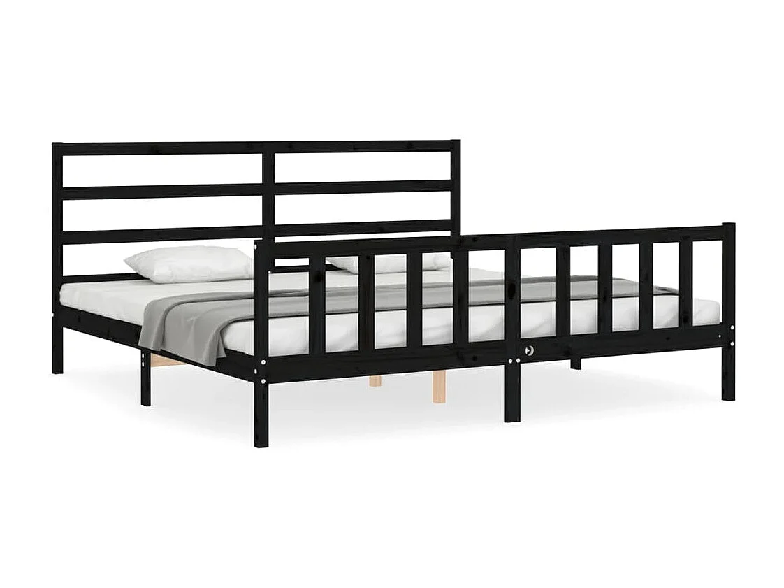 Cadre de lit sans matelas noir 200x200 cm bois massif de pin