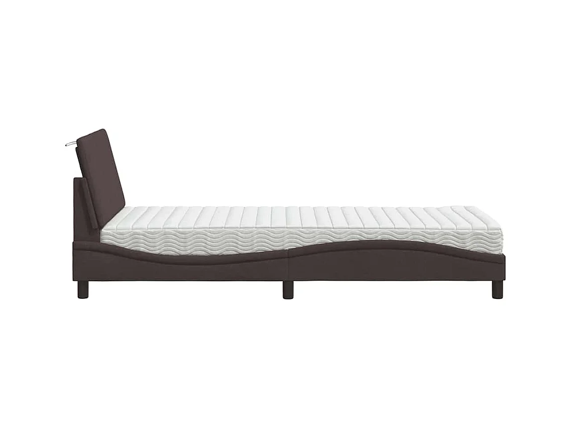 Lit avec matelas marron foncé 90x200 cm tissu