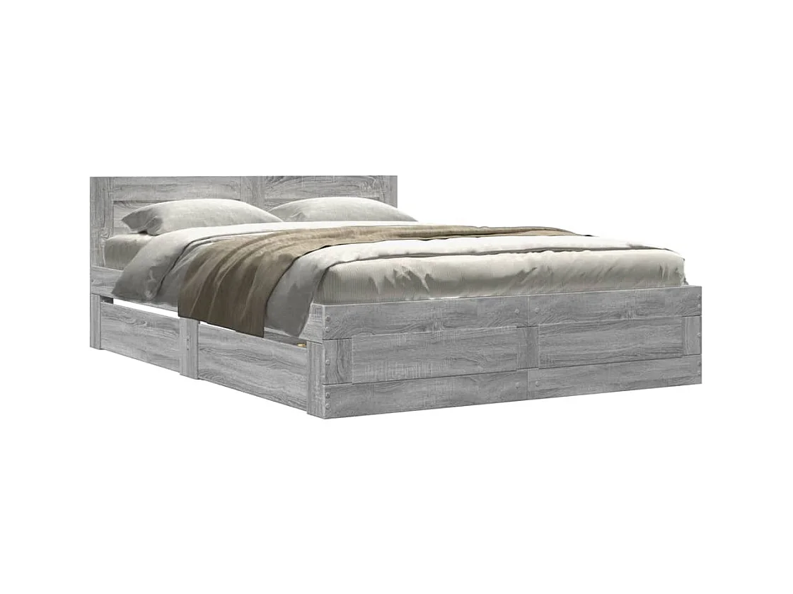 Bedframe en hoofdbord zonder matras Sonoma grijs 140x200 cm