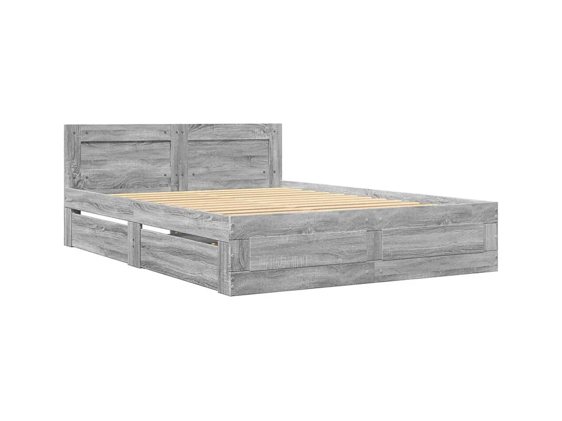 Bedframe en hoofdbord zonder matras Sonoma grijs 140x200 cm