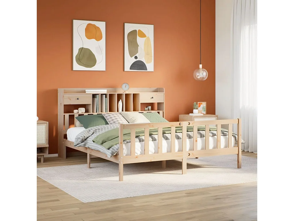 Lit bibliothèque sans matelas 180x200 cm bois massif de pin