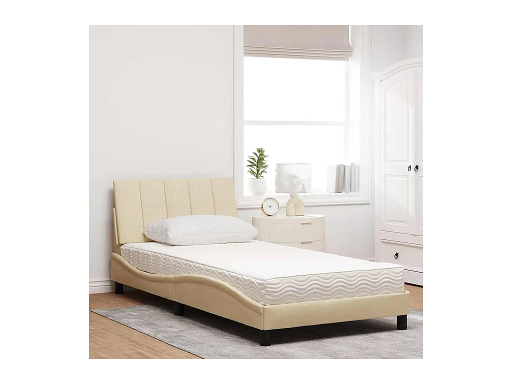 Bett mit cremefarbener Matratze 100x200 cm Stoff